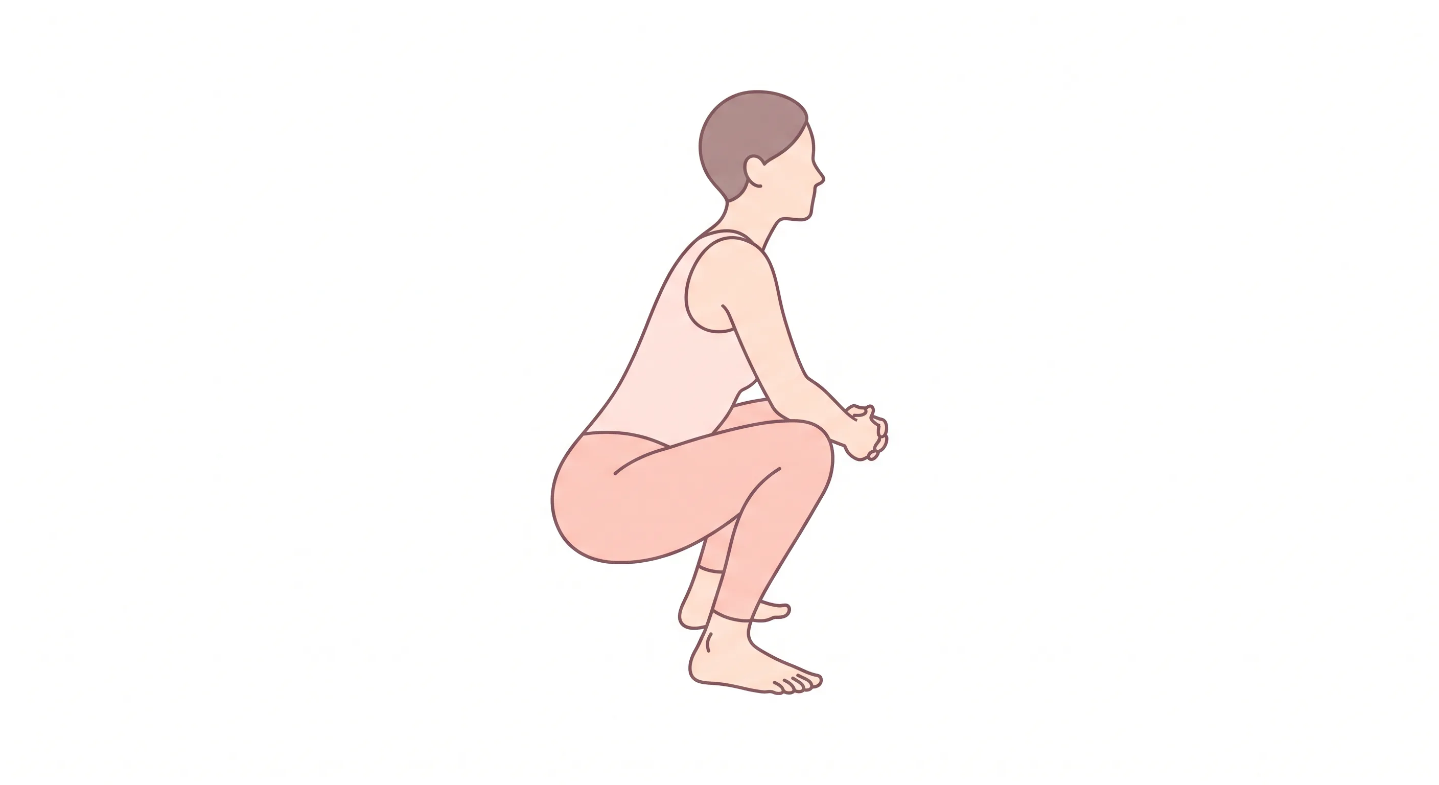 Side-view deep resting squat: heels flat, hips low, relaxed hold — the same position whether you call it a Slav squat, Asian squat, or resting squat